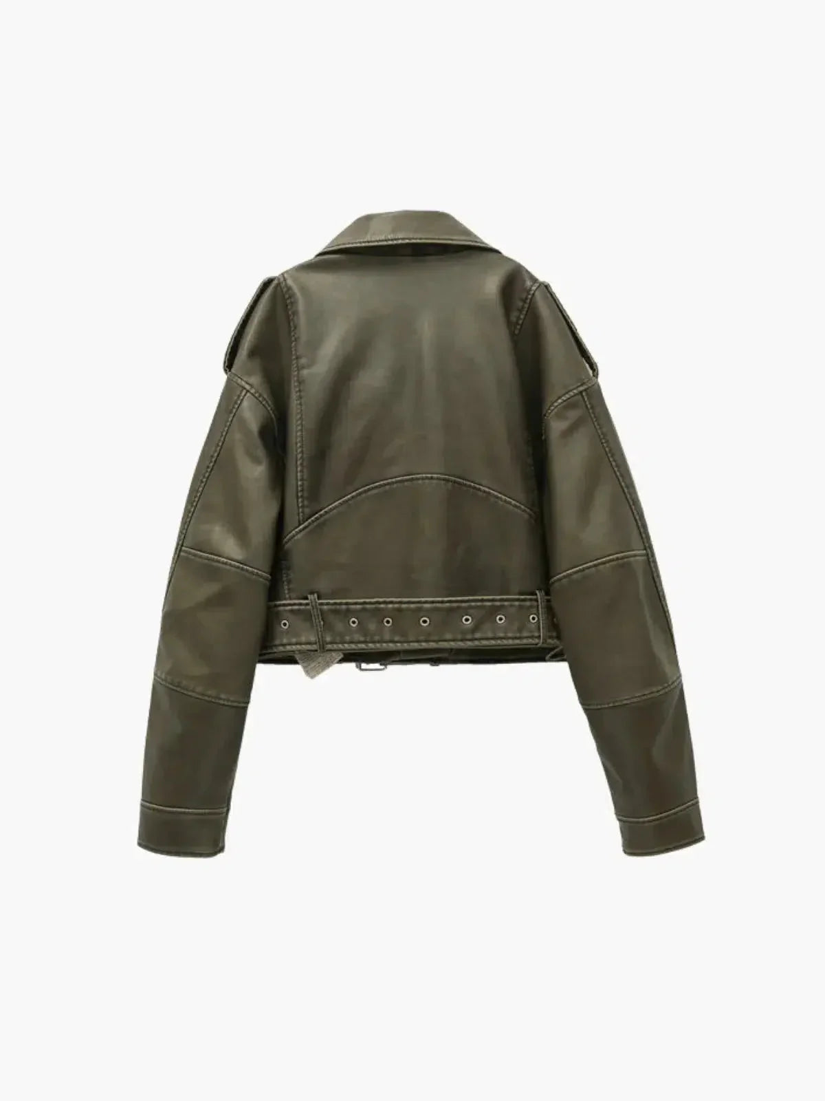 Isla – Cropped fitted design – Belted biker jacket