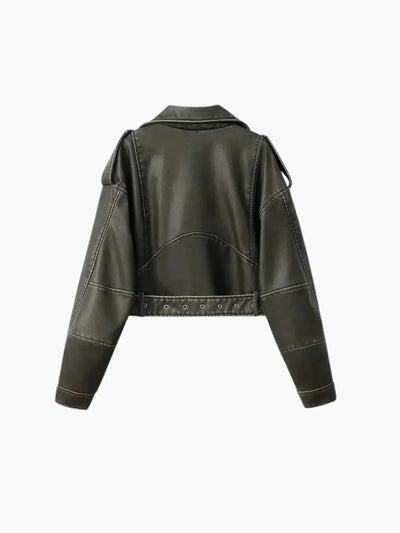 Isla – Cropped fitted design – Belted biker jacket