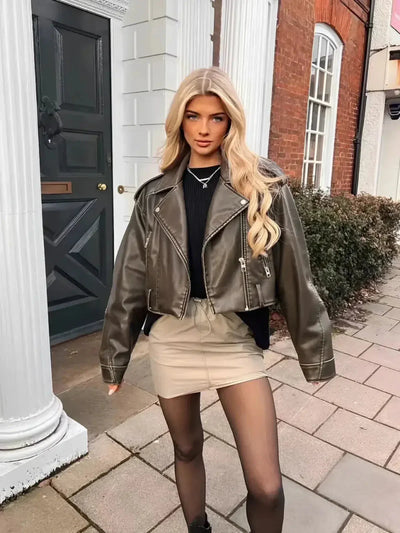 Isla – Cropped fitted design – Belted biker jacket