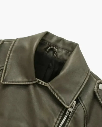 Isla – Cropped fitted design – Belted biker jacket